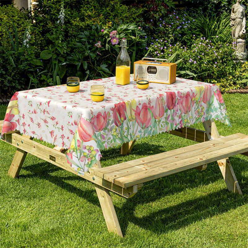 Lofaris Yellow Pink Tulip Flowers Party Rectangle Tablecloth