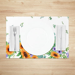 Lofaris Yellow Purple Floral Leaf Dining Set Of 4 Placemats