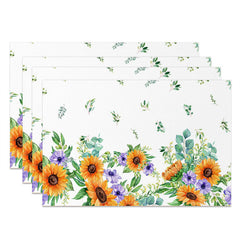 Lofaris Yellow Purple Floral Leaf Dining Set Of 4 Placemats