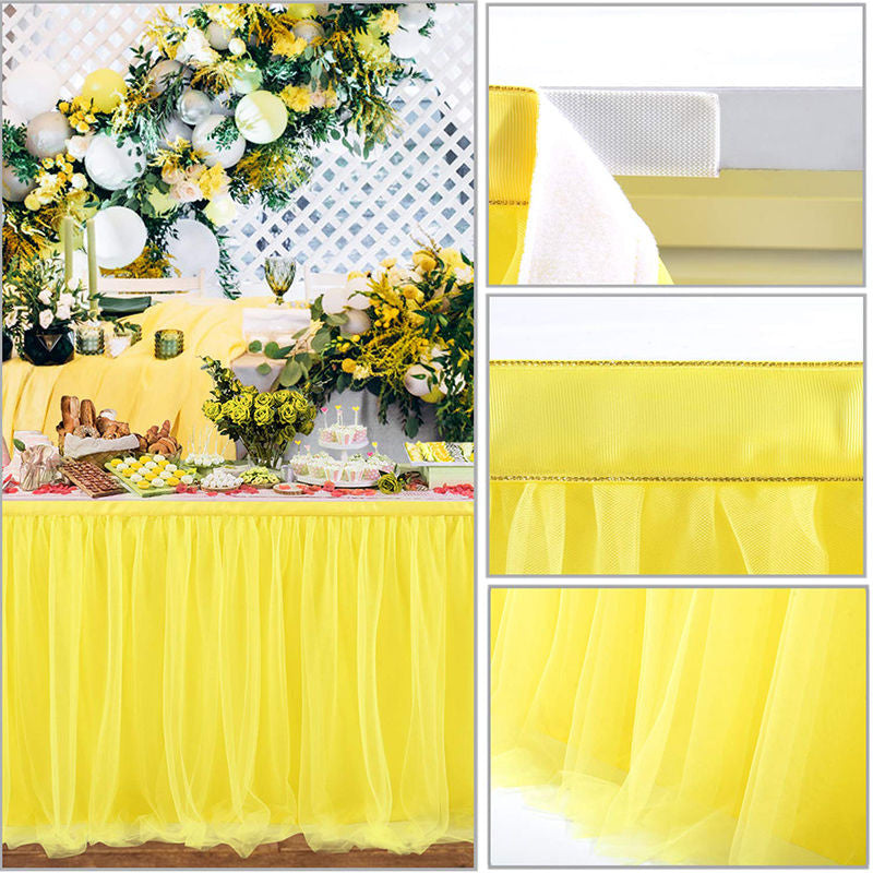 Lofaris Yellow Rectangle Tulle Ruffle Banquet Table Skirt