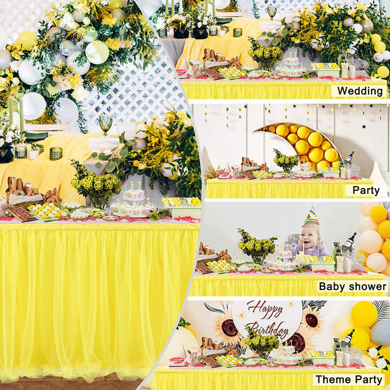 Lofaris Yellow Rectangle Tulle Ruffle Banquet Table Skirt