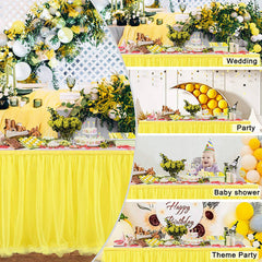 Lofaris Yellow Rectangle Tulle Ruffle Banquet Table Skirt