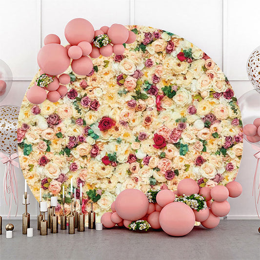 Lofaris Yellow Red Floral Green Leaf Round Wedding Backdrop
