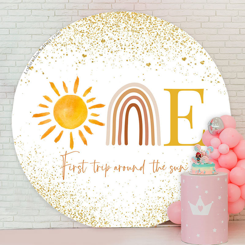Lofaris Yellow Sun Glitter 1st Trip Birthday Round Backdrop