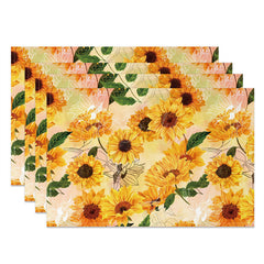 Lofaris Yellow Sunfloral Warm Dining Set Of 4 Placemats