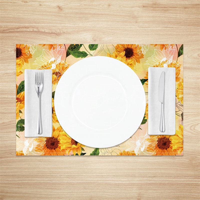 Lofaris Yellow Sunfloral Warm Dining Set Of 4 Placemats