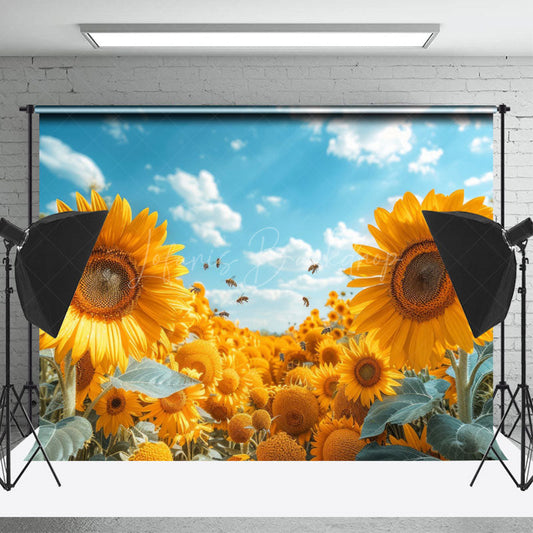 Lofaris Yellow Sunflower Blue Sky Summer Backdrop For Photo