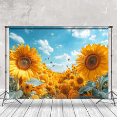 Lofaris Yellow Sunflower Blue Sky Summer Backdrop For Photo