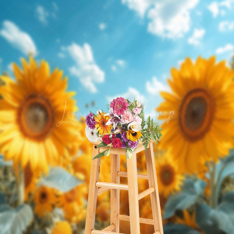 Lofaris Yellow Sunflower Blue Sky Summer Backdrop For Photo
