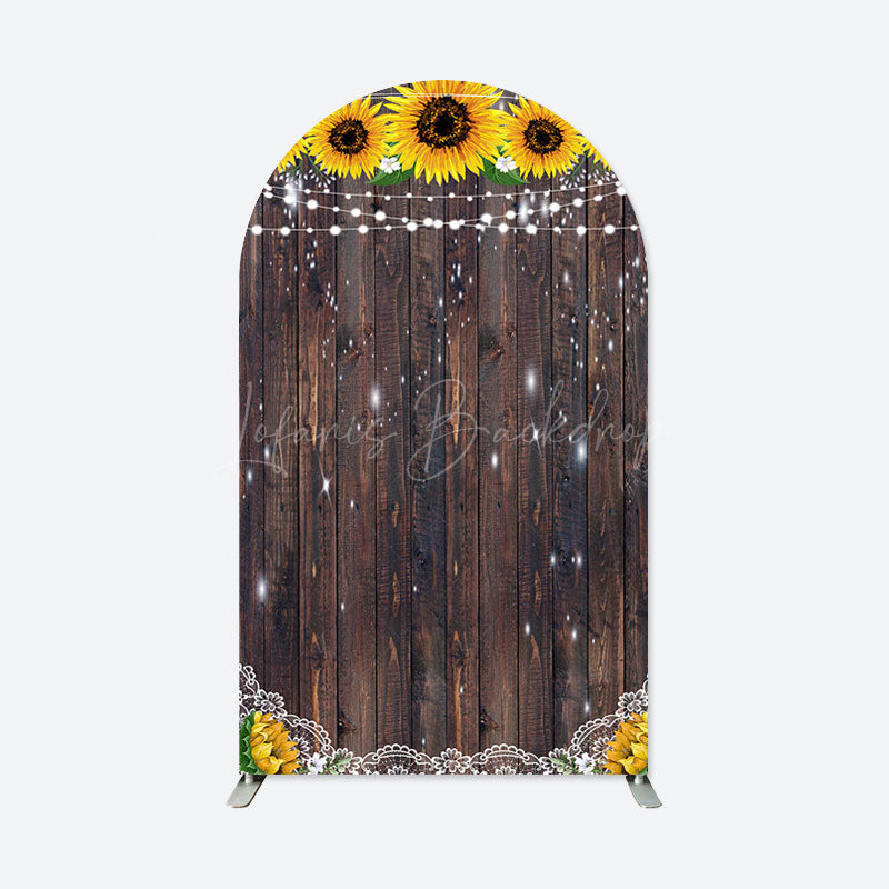 Lofaris Yellow Sunflower Retro Brown Wooden Arch Backdrop