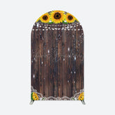 Lofaris Yellow Sunflower Retro Brown Wooden Arch Backdrop