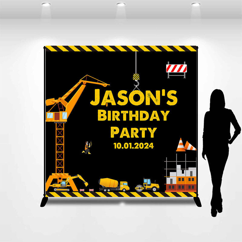 Lofaris Yellow Truck Worker Custom Birthday Backdrop For Boy