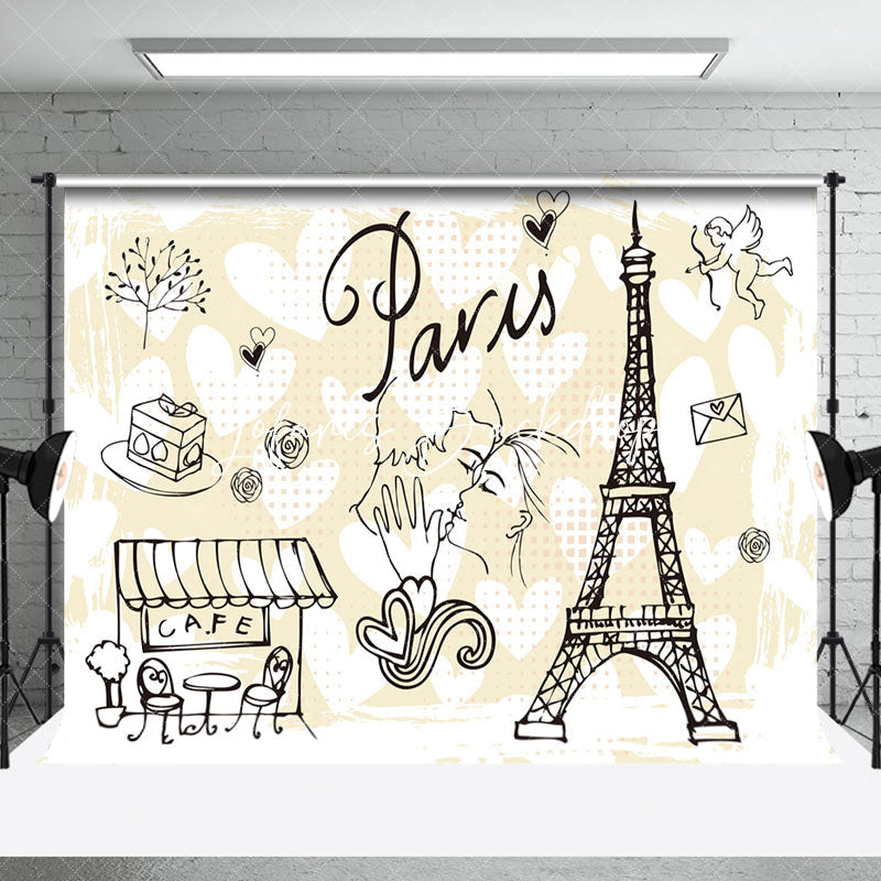 Lofaris Yellow White Black Lines Cafe Couple Tower Backdrop