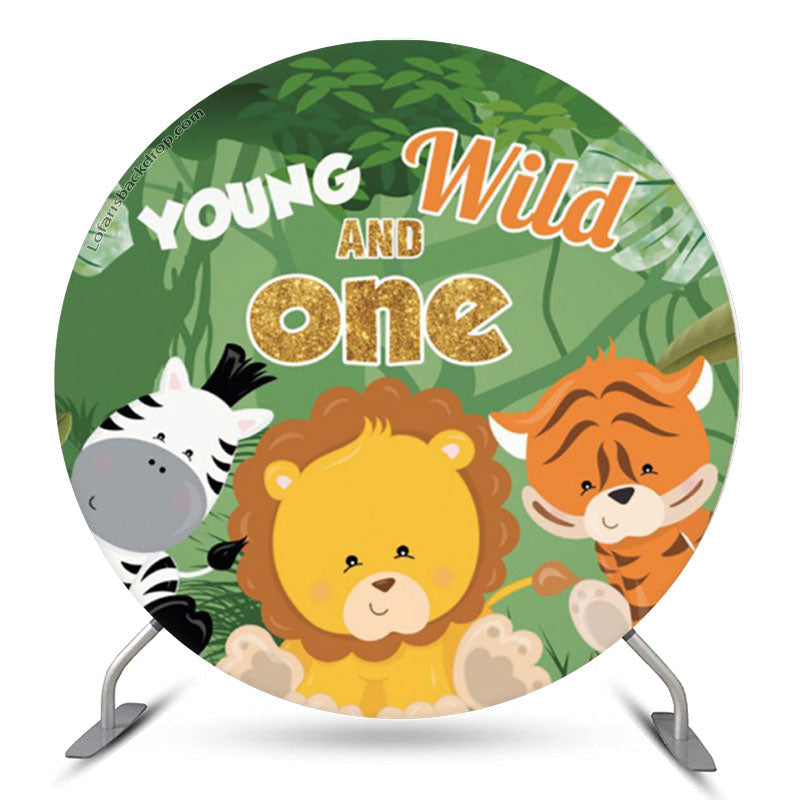 Lofaris Young Wild One Animals 1st Round Birthday Backdrop