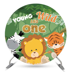 Lofaris Young Wild One Animals 1st Round Birthday Backdrop