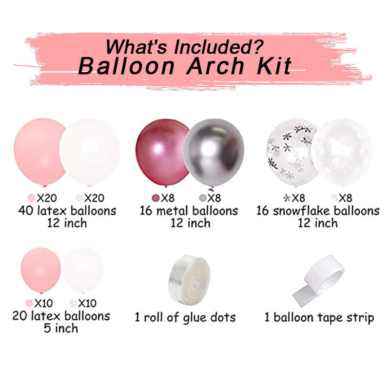 Lofaris 105 Pack Snow Party Balloon Arch Kit | DIY Decorations - Pink | Blue