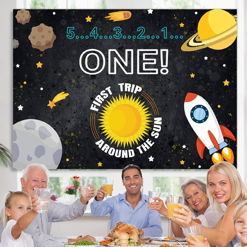 Lofaris 1st Birthday Cartoon Outer Space Backdrop for Boy