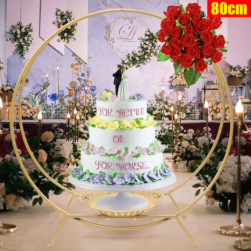 Lofaris 2.6Ft Gold Metal Flower Wedding Arch Cake Display Stand