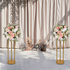 Lofaris 2 Pcs Gold Column Floral Display Wedding Arch Stand