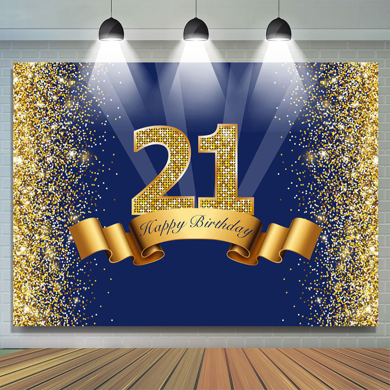 Lofaris 21st Happy Birthday Navy Blue Glitter Party Backdrop