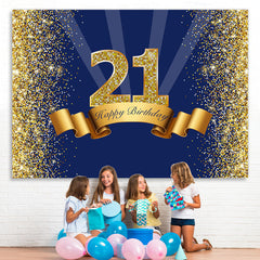 Lofaris 21st Happy Birthday Navy Blue Glitter Party Backdrop