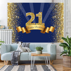 Lofaris 21st Happy Birthday Navy Blue Glitter Party Backdrop