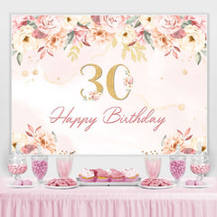 Lofaris 30th Happy Birthday Floral Pink Backdrop for Party