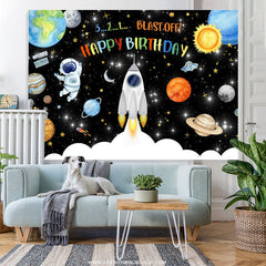Lofaris 321 Blash Off Space Themed Happy Birthday Backdrop