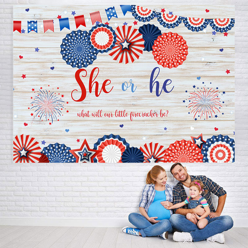 Lofaris 4Th of July Gender Reveal Baby Shower Wooden Backdrop