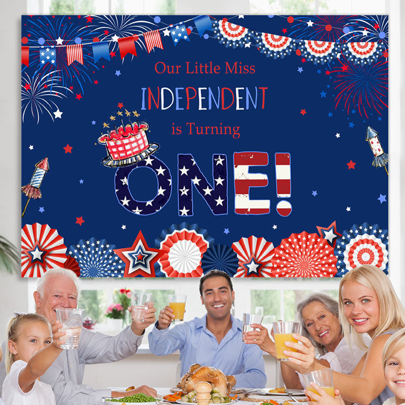 Lofaris 4Th of July Girls Happy First Birthday Party Backdrop