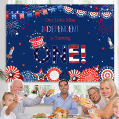 Lofaris 4Th of July Girls Happy First Birthday Party Backdrop