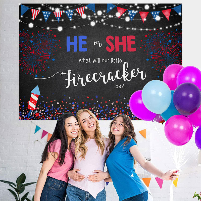 Lofaris 4Th of July Stars and Fireworks Baby Shower Backdrop