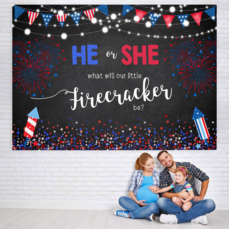 Lofaris 4Th of July Stars and Fireworks Baby Shower Backdrop