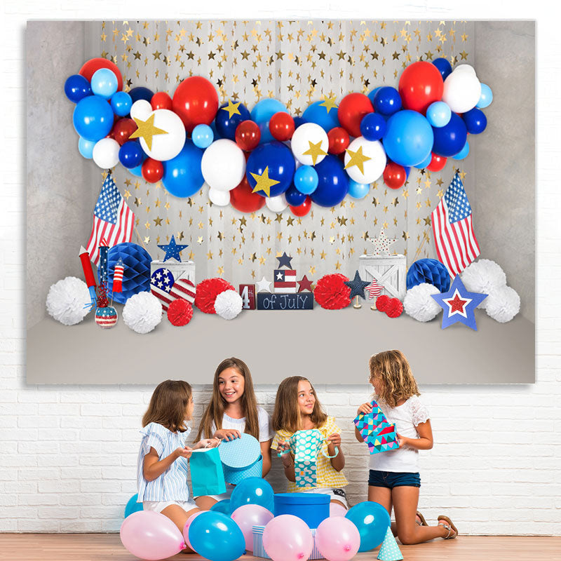 Lofaris 4Th Oh July Balloon Usa Flag Backdrop for Birthday