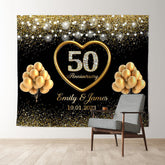 Lofaris 50th Anniversary Gold Glitter Balloon Black Backdrop for Wedding