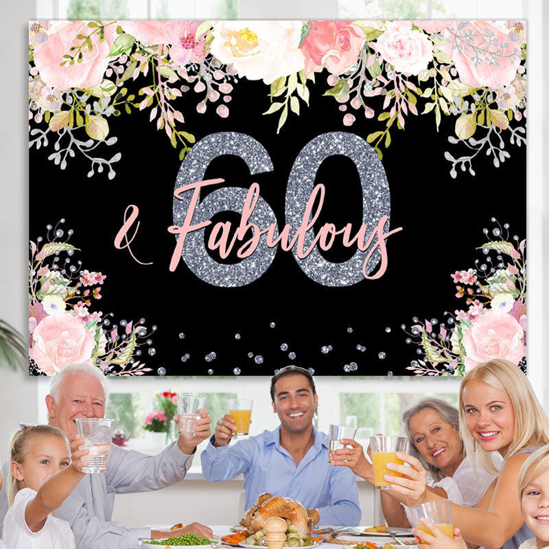Lofaris 60 and Fabulous Pink Floral 60Th Birthday Backdrop