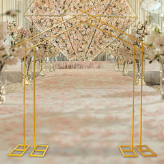 Lofaris 7X8.5FT Heavy Duty New Style Gold Wedding Arch Backdrop