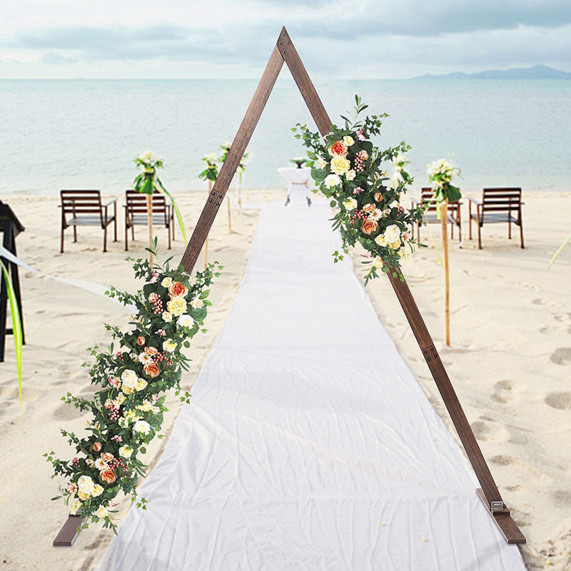 Lofaris 8.2Ft Deep Wooden Floral Triangle Wedding Arch Stand