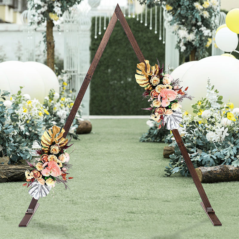 Lofaris 8.2Ft Deep Wooden Floral Triangle Wedding Arch Stand