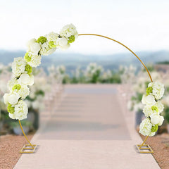 Lofaris 8.7X7.2FT Gold Metal Wedding Arch Round Backdrop
