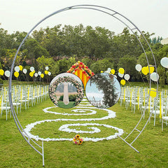 Lofaris 8.8X7.5FT White Metal Wreath Round Wedding Backdrop Arch