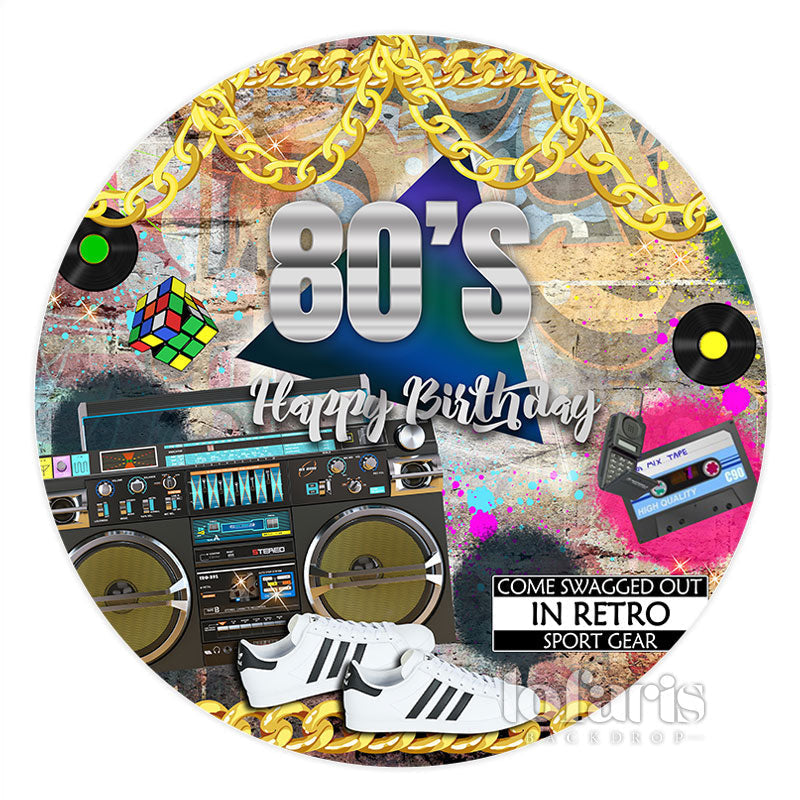 Lofaris 80S In Retro Sport Gear Round Happy Birthday Backdrop