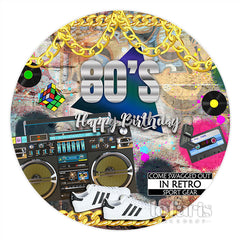 Lofaris 80S In Retro Sport Gear Round Happy Birthday Backdrop