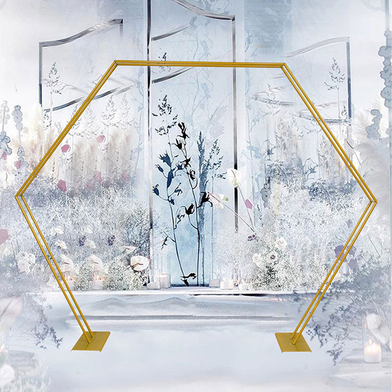 Lofaris 8X7.2FT Gold Hexagon Flower Wedding Arch Photo Backdrop