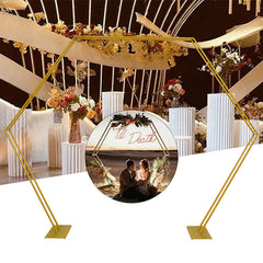 Lofaris 8X7.2FT Gold Hexagon Flower Wedding Arch Photo Backdrop