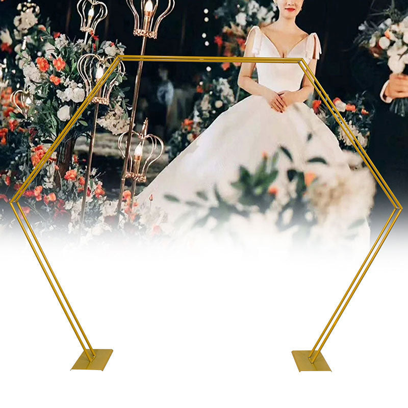 Lofaris 8X7.2FT Gold Hexagon Flower Wedding Arch Photo Backdrop