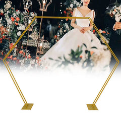 Lofaris 8X7.2FT Gold Hexagon Flower Wedding Arch Photo Backdrop