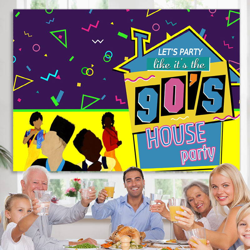 Lofaris 90’S House Party And Abstract Lines Birthday Backdrop
