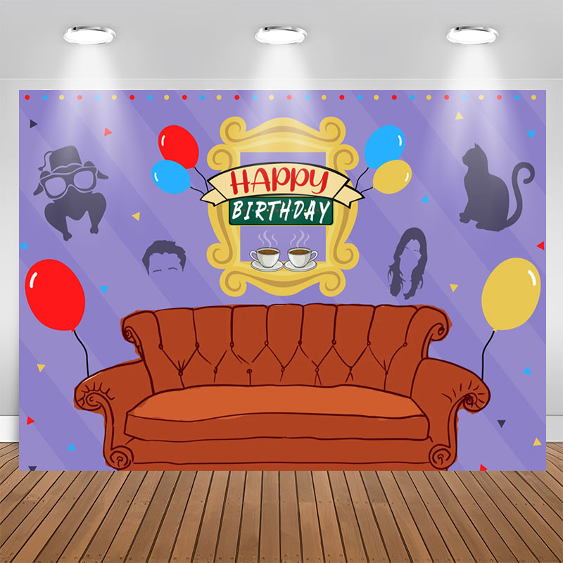 Lofaris Friends Sofa Balloon Purple Happy Birthday Backdrop