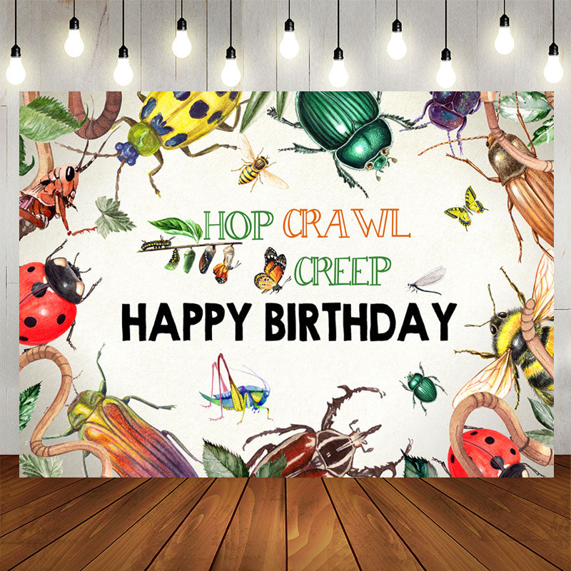 Lofaris Insects Hop Crawl Creep Happy Birthday Backdrop